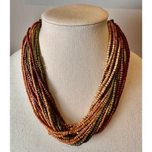 Bohemian Chic Multi-Strand Wooden Beaded Necklace 22" (See Note)